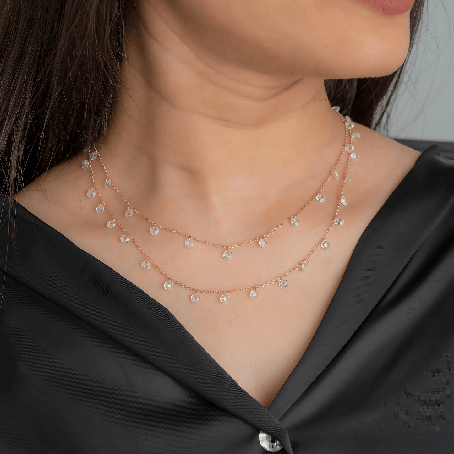 Crystal Glow Necklace: Radiant Elegance in Two Layers