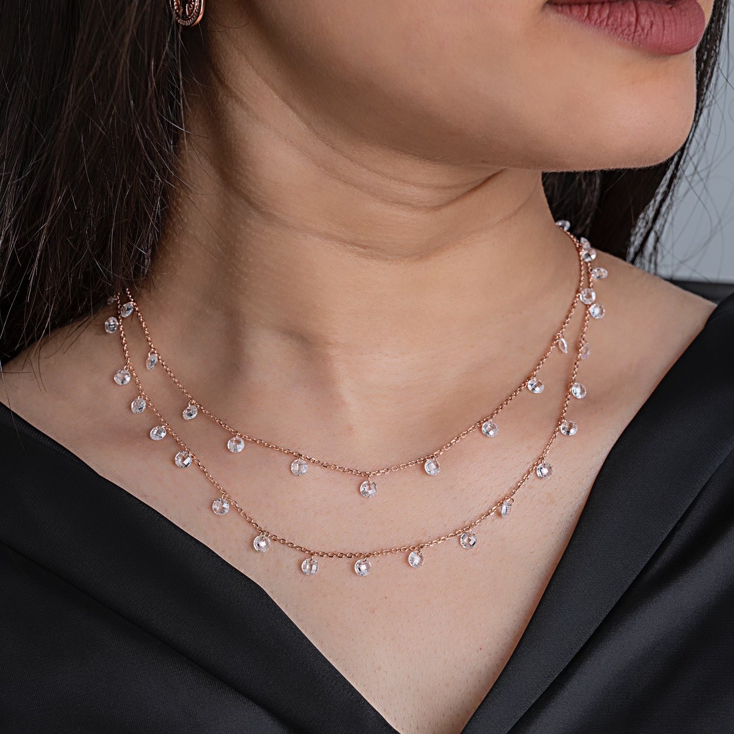 Crystal Glow Necklace: Radiant Elegance in Two Layers